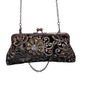 NWOT KingLuck Black & Silver Sequin Evening Bag with Removable Chain